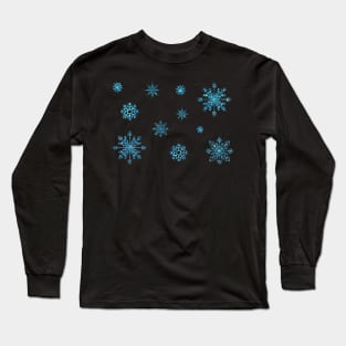 Light Blue Faux Glitter Snowflakes Long Sleeve T-Shirt